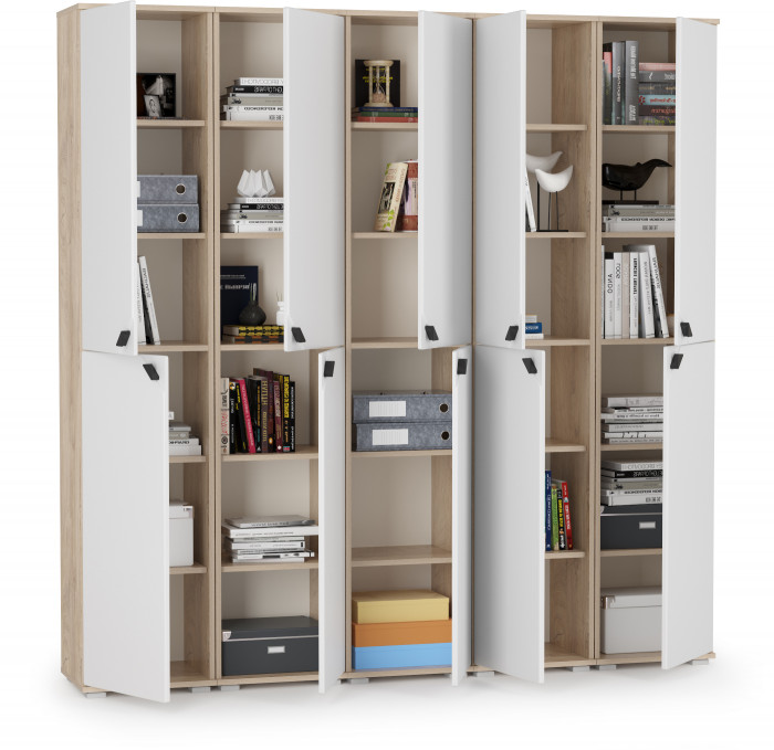 КР100 Бостон № 50, цвет дуб эндгрейн элегантный/фасады МДФ милк рикамо софт, 13.154+13.154+13.154+13.154+13.154, ШхГхВ 193х35,1х194,4 см., ун. сборка