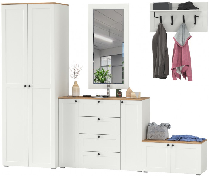 Остин Прихожая 53, белый шагрень/дуб крафт золотой