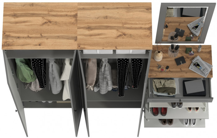 Остин Прихожая 28, цвет серый графит/дуб крафт золотой, ШхГхВ 240х54,3х229,6 см., универсальная сборка