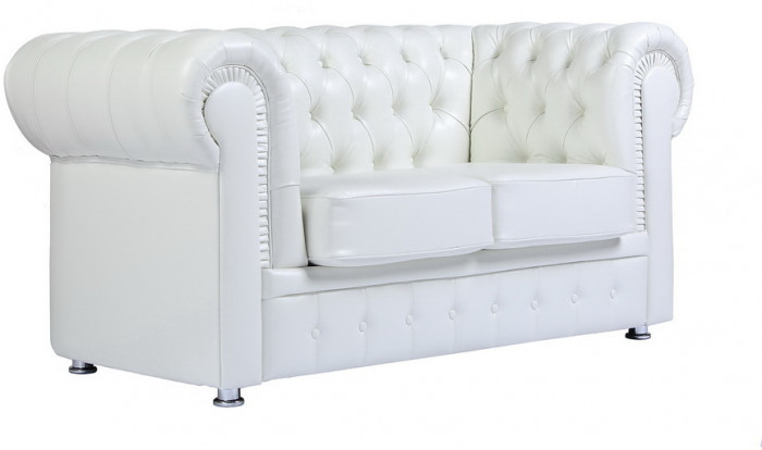 Диван кожаный белый, прямой 2-х местный, для дома, офиса, гостиной, кабинета Честер
