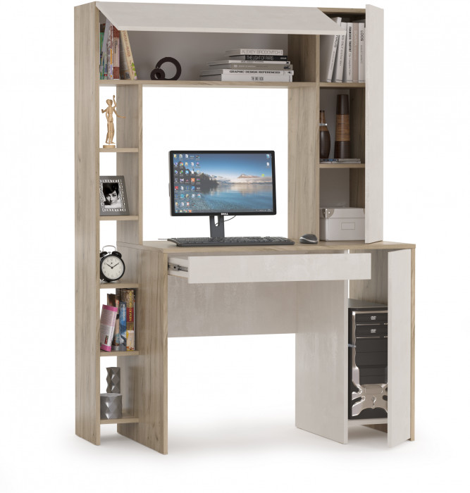 компьютерный стол Комфорт 12.71, дуб крафт серый/шёлковый камень