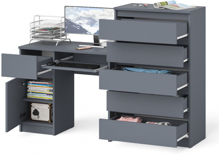 Мори компьютерный стол МС-1 левый + Комод МК700.5, графит