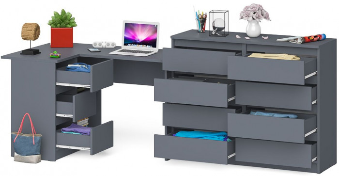 Мори компьютерный стол МС-16 левый + Комод МК1200.8, графит