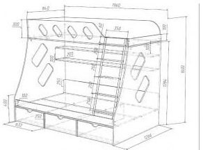 Дельта-20.01 Детская двухъярусная кровать с лестницей (Голубой, Дуб Сонома)