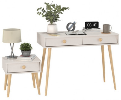 Афина Спальня Стол + Тумба прикроватная, цвет кашемир серый, ШхГхВ 100х45х76 + 45х37х45 см., универсальная сборка