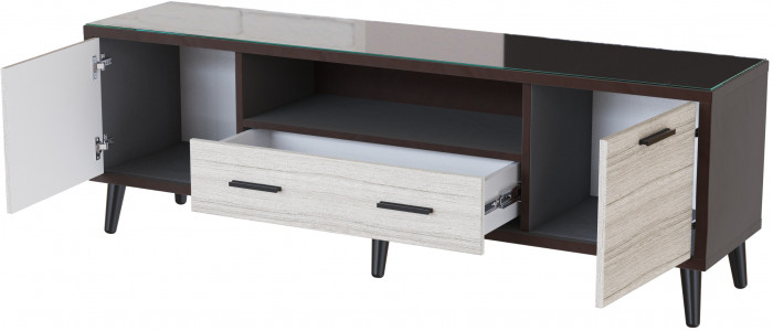 Тумба ТВ интерьерная 1,6 Ланс коричневый/мдф сандал белый