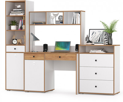 Вуди Компоновка № 50, цвет белый премиум/дуб крафт золотой, ШхГхВ 225х52,7х180,3 см., универсальная сборка