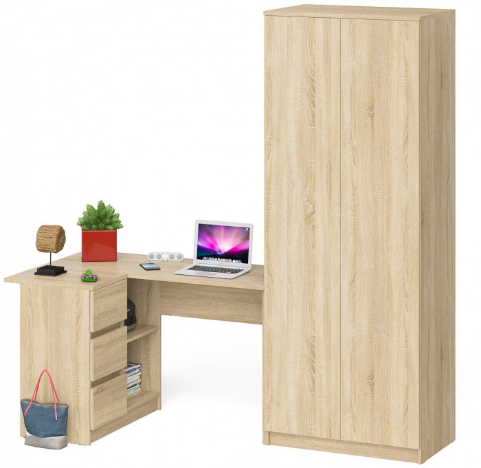 Мори Стол компьютерный МС-16 левый + Шкаф МШ800.1, цвет дуб сонома, ШхГхВ 204,8х84,9х209,6 см., выдвижные ящики слева, НЕ универсальная сборка