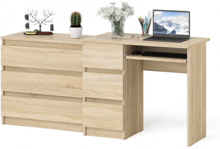 Мори Стол компьютерный МС-6 левый + Комод МК800.1, цвет дуб сонома, ШхГхВ 170,4х50х76,6 см., выдвижные ящики слева, НЕ универсальная сборка