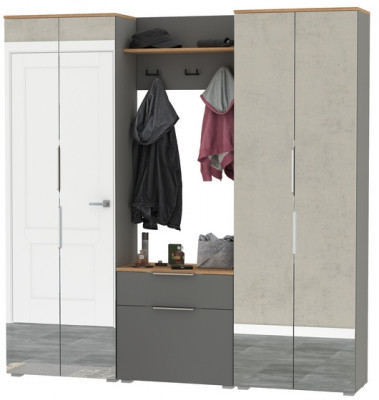 Октава Прихожая 25, цвет серый графит/дуб крафт золотой/фасады МДФ серый графит, ШхГхВ 193,7х35,4х197,6 см., универсальная сборка