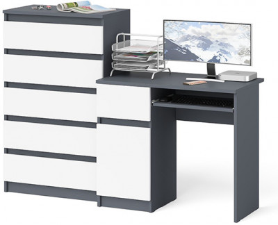 Мори компьютерный стол МС-1 левый + Комод МК700.5, графит/белый