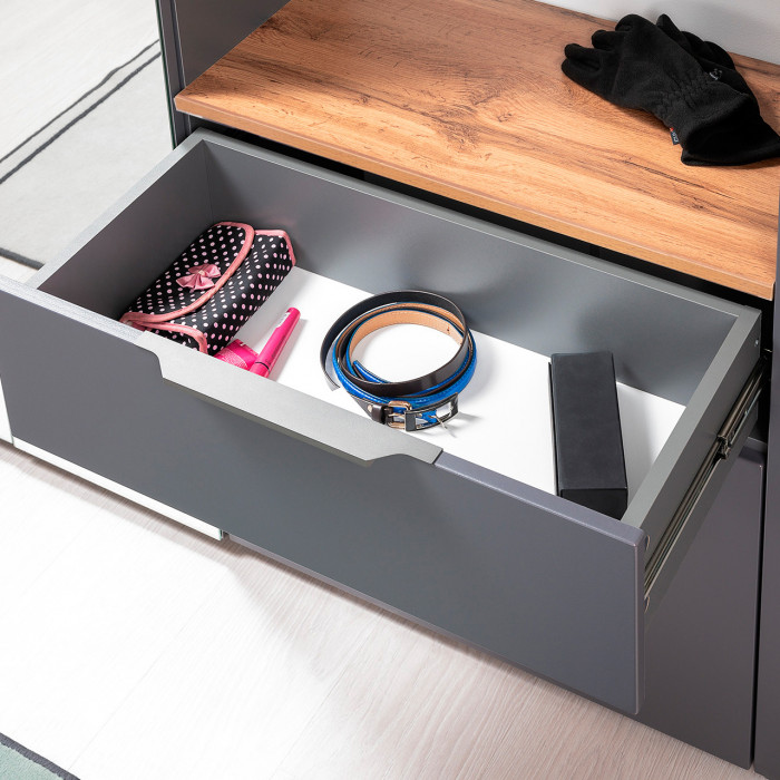 Октава 16.127 Тумба для обуви + 16.127 Тумба для обуви, серый графит/дуб крафт золотой/фасады МДФ серый графит