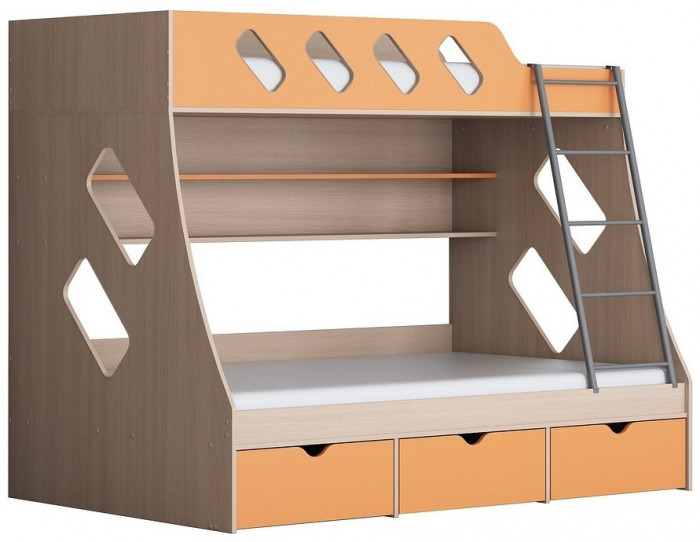 Дельта-20.01 Детская двухъярусная кровать с лестницей (Голубой, Ясень шимо светлый)