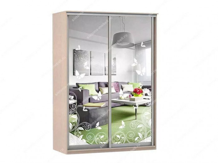 Шкаф купе Модерн 1490х600 2-х дверный 2-х секционный зеркальный с пескоструем №4 ясень