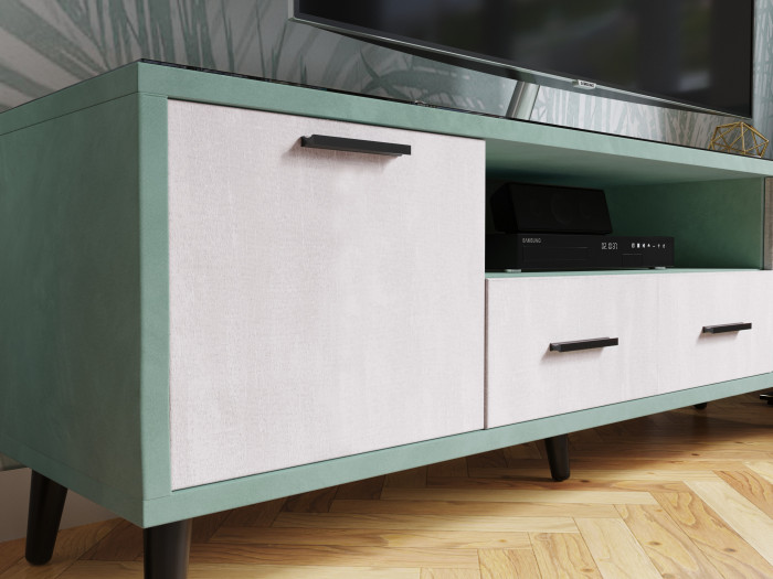 Тумба ТВ интерьерная 1,6 Ланс мятный/мдф холст белый