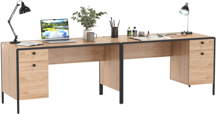 Брюс Стол письменный 12.157 + Стол письменный 12.157, цвет чёрный/Battle rock Santiago/столешница МДФ ель карпатская, ШхГхВ 260х62,6х75 см., ун. сб.