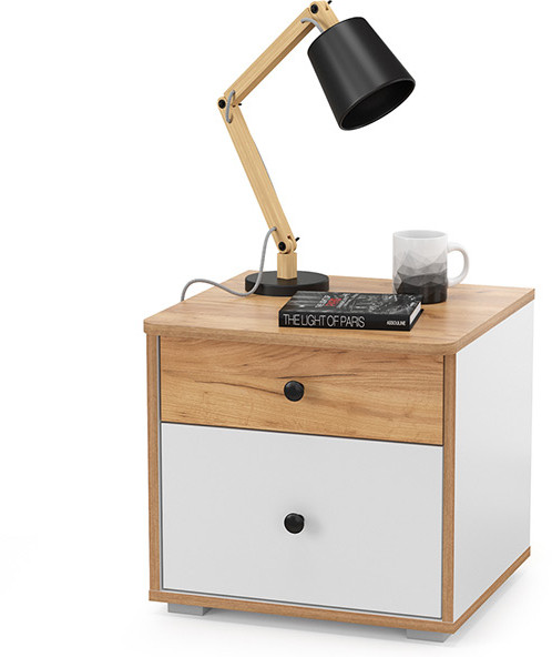 Вуди 13.287 Тумба прикроватная, цвет белый премиум/дуб крафт золотой, ШхГхВ 45х43,1х42,7 см.