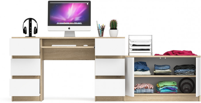 Мори Стол компьютерный МС-2 + Тумба МА900.1, цвет дуб сонома/белый, ШхГхВ 225,8х50,4х76,6 см., универсальная сборка