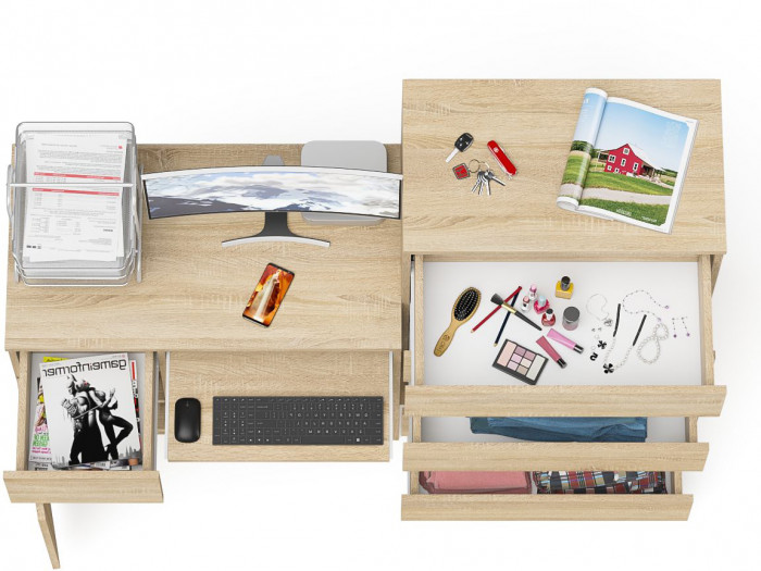 Мори компьютерный стол МС-1 левый + Комод МК700.5, дуб сонома