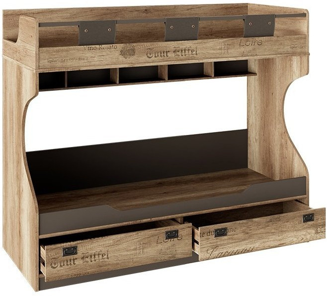 Пилигрим ТД-276.11.01 Кровать 2х ярусная (без лестницы) (Дуб Каньон светлый, Фон серый)