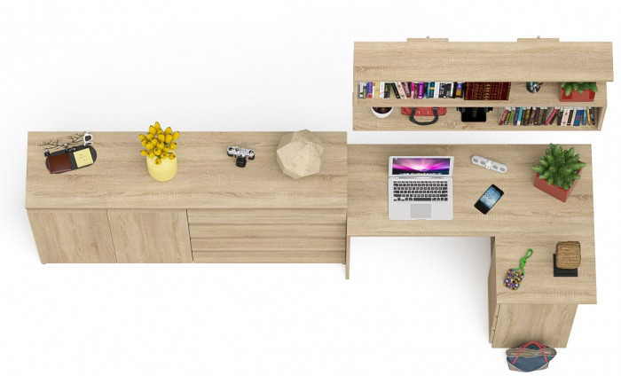 Мори компьютерный стол МС-16 правый + Комод МК1600.1 + Полка 1200, дуб сонома