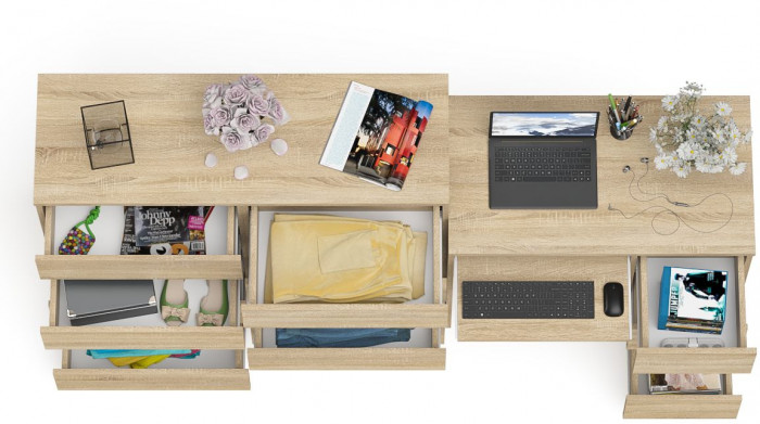 Мори компьютерный стол МС-6 правый + Комод МК1200.8, дуб сонома