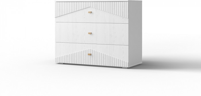 Комод трехъящечный "Оливия" - Белый текстурный/Ясень белый