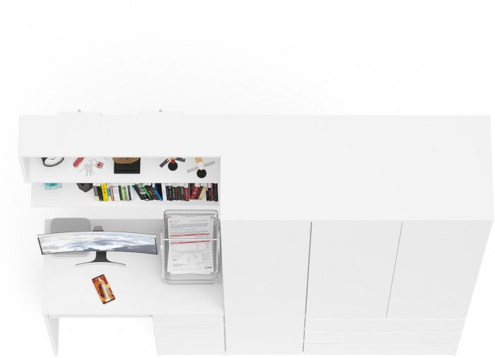 Мори Стол компьютерный МС-1 правый + Шкаф МШ1200.1 + Полка 900, цвет белый, ШхГхВ 210,4х50,4х209,6 см., НЕ универсальная сборка