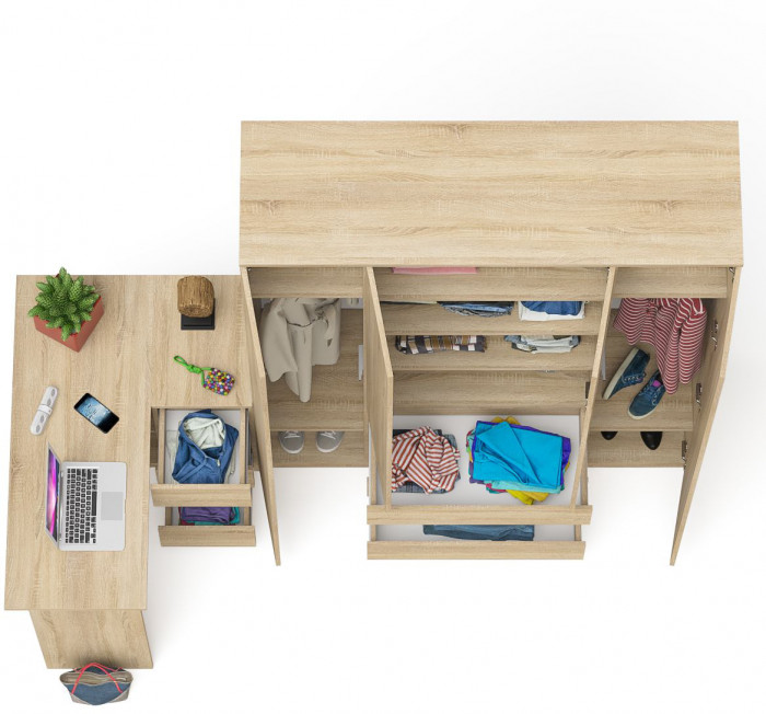 Мори Стол компьютерный МС-16 правый + Шкаф МШ1600.1, цвет дуб сонома, ШхГхВ 284,8х84,9х209,6 см., выдвижные ящики справа, НЕ универсальная сборка