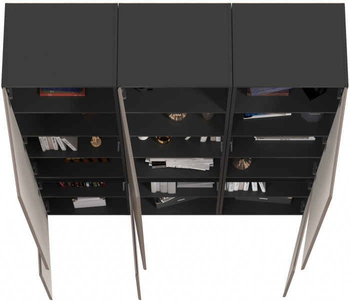 Сидней 13.200 Шкаф 3 штуки, цвет корпус: антрацит/фасады: МДФ веллюто капучино, ШхГхВ 150х41,3х205,2 см., универсальная сборка