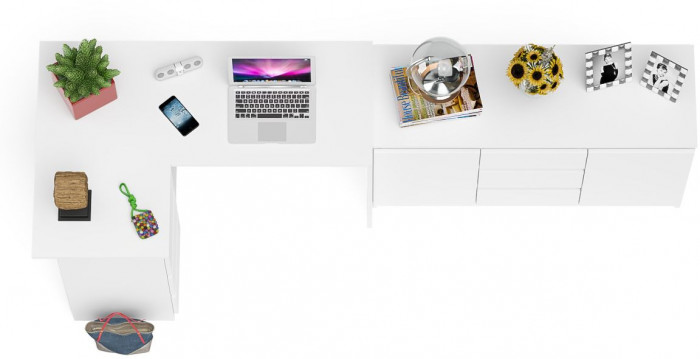 Мори Стол компьютерный МС-16 левый + Комод МК1200.3, цвет белый, ШхГхВ 244,8х84,9х76,6 см., выдвижные ящики слева, НЕ универсальная сборка