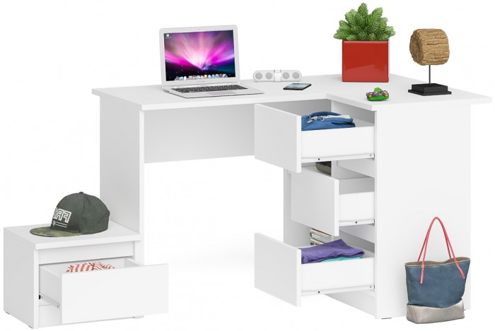 Мори Стол компьютерный МС-16 правый + Тумба ТМП400.1, цвет белый, ШхГхВ 164,8х84,9х76,6 см., выдвижные ящики справа, НЕ универсальная сборка