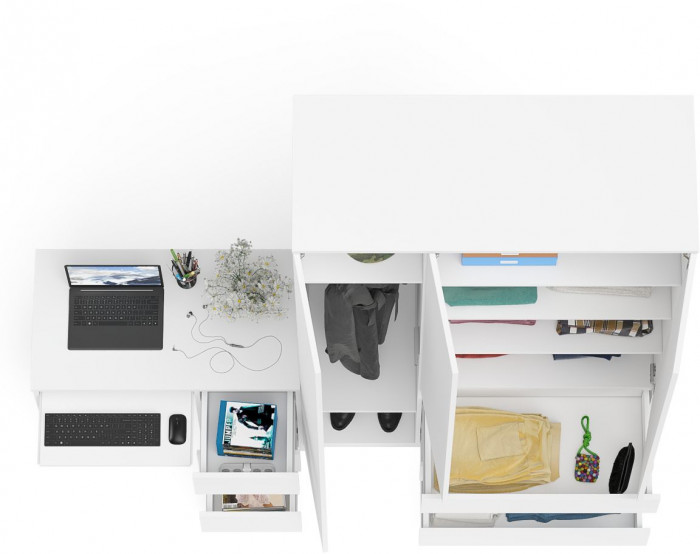 Мори Стол компьютерный МС-6 правый + Шкаф МШ1200.1, цвет белый, ШхГхВ 210,4х50,4х209,6 см., выдвижные ящики справа, НЕ универсальная сборка