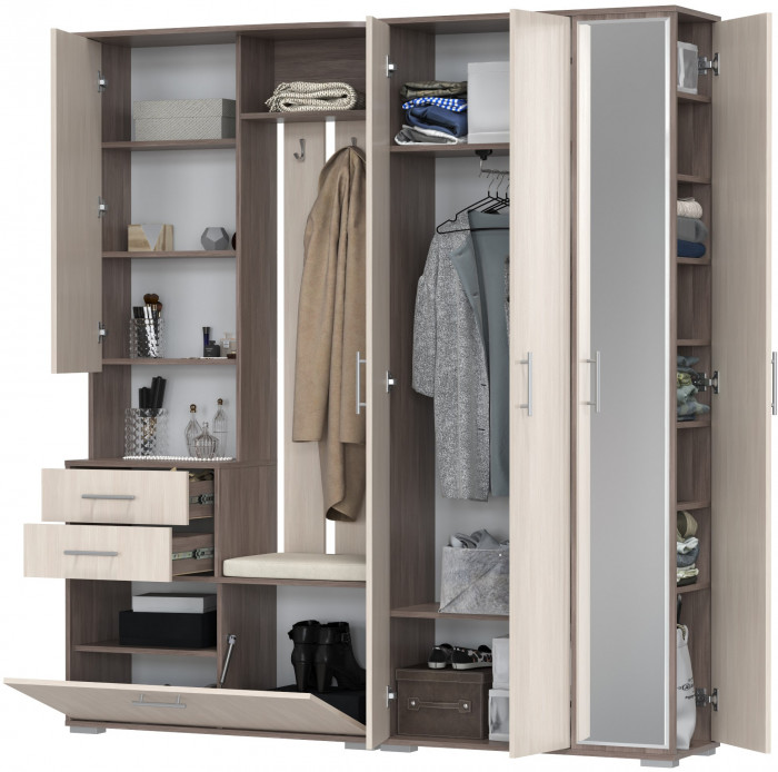 Прихожая Домино 5, цвет бодега тёмный/бодега светлый, ШхГхВ 188х36х202 см., универсальная сборка