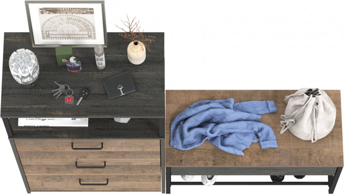 Трувор 13.241.03 Тумба для обуви + 13.307.02 Комод с ящиками, дуб гранж песочный/интра