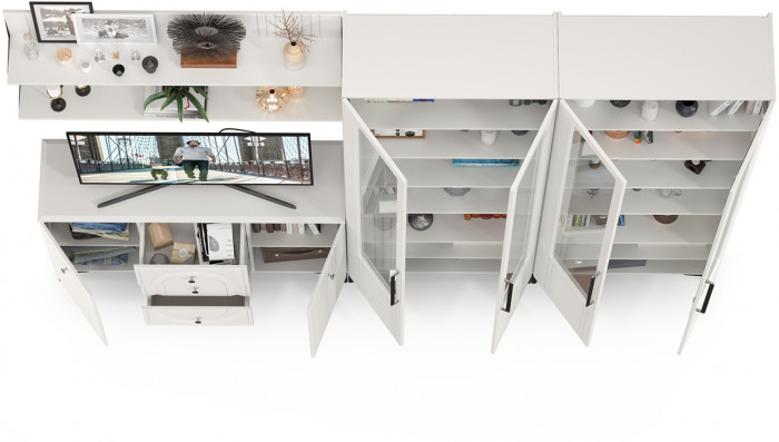 Валенсия Гостиная № 113, ЛДСП белый шагрень/МДФ белый шагрень