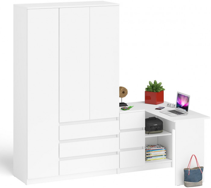 Мори Стол компьютерный МС-16 левый + Шкаф МШ1200.1, цвет белый, ШхГхВ 244,8х84,9х209,6 см., выдвижные ящики слева, НЕ универсальная сборка