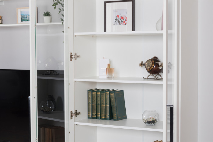 Валенсия Гостиная № 127, цвет ЛДСП белый шагрень/МДФ белый шагрень, ШхГхВ 252,3х38,1х225,2 см.