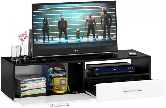 Тумба под ТВ Ларго 1,4, цвет корпус венге/фасады МДФ белый глянец, ШхГхВ 140х46х35 см., НЕ универсальная сборка