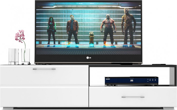 Тумба под ТВ Ларго 1,4, цвет корпус венге/фасады МДФ белый глянец, ШхГхВ 140х46х35 см., НЕ универсальная сборка