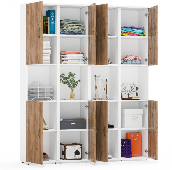 Лидер-8 Пенал 4 шт., цвет белый шагрень/крафт золото, ШхГхВ 160х30х190 см., универсальная сборка