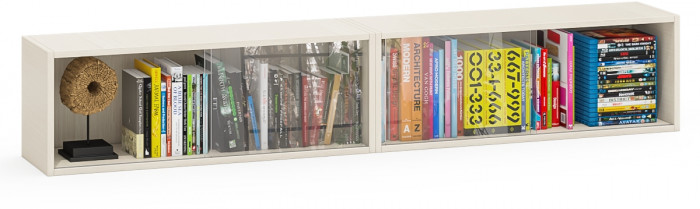 Две полки книжных С-МД-КН01, цвет дуб, ШхГхВ размер каждой полки в отдельности: 83х25х30 см., стеклянные дверцы