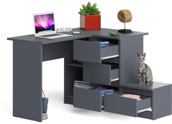Мори Стол компьютерный МС-16 правый + Тумба ТМП400.1, цвет графит, ШхГхВ 164,8х84,9х76,6 см., выдвижные ящики справа, НЕ универсальная сборка