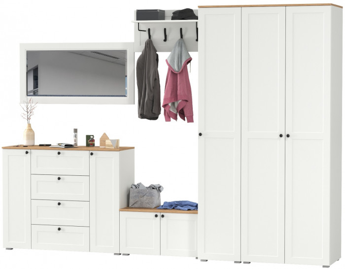 Остин Прихожая 55, белый шагрень/дуб крафт золотой