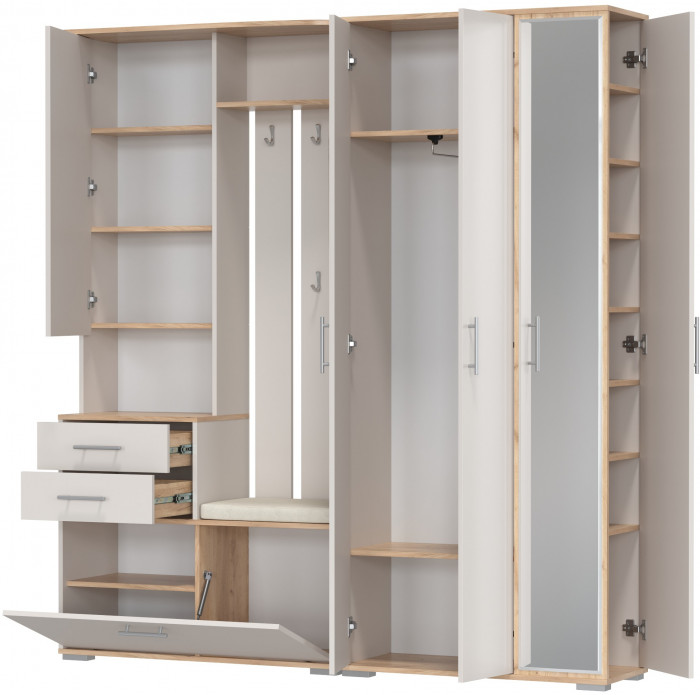 Прихожая Домино 5, цвет дуб крафт золотой/кашемир серый, ШхГхВ 188х36х202 см., универсальная сборка