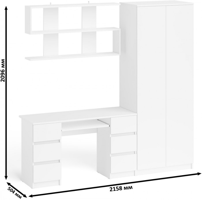 Мори компьютерный стол МС-2 + Шкаф МШ800.1 + Полка 1200, белый