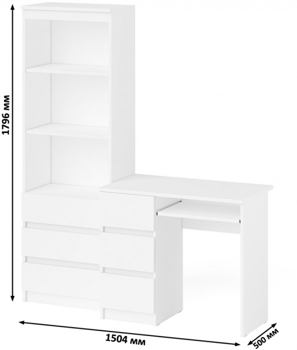 Мори компьютерный стол МС-6 левый + Стеллаж МСТ600.3, белый