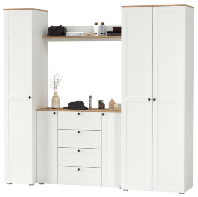 Остин Прихожая 75, цвет белый шагрень/дуб крафт золотой, ШхГхВ 240х54,3х229,6 см., универсальная сборка