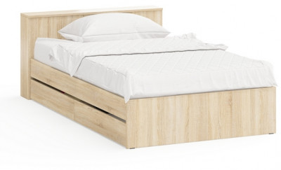 Ксения Кровать с ящиками 1200, цвет дуб сонома, ШхГхВ 126,4х221,6х72 см., сп.м. 1200х2000 мм., без матраса, основание есть, универсальная сборка