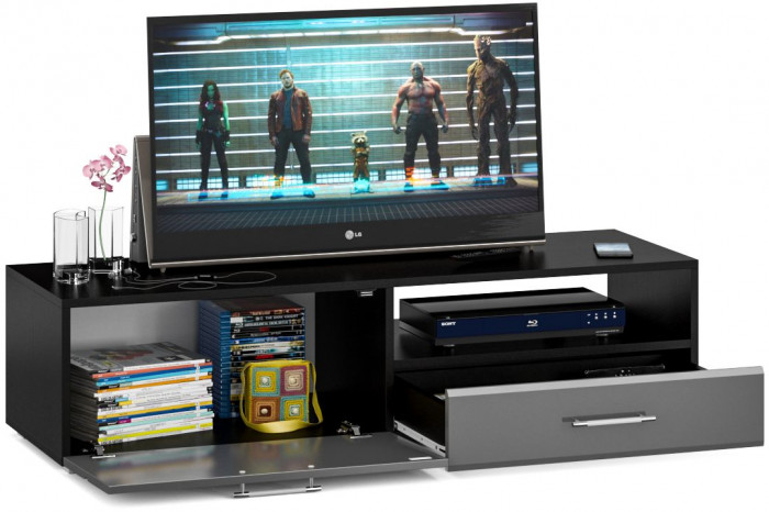 Тумба под ТВ Ларго 1,4, цвет корпус венге/фасады МДФ графитово-серый глянец, ШхГхВ 140х46х35 см., НЕ универсальная сборка